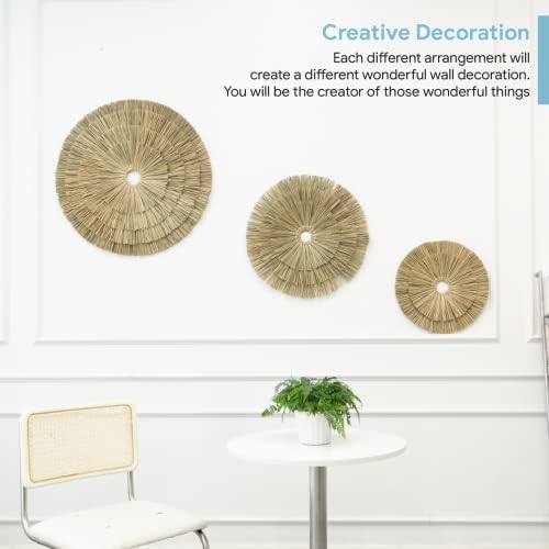 VATIMA Boho Wall Décor – Simple Oversized Wall Basket Décor for Home and Office – Seagrass Wicker Basket Wall Décor Set – 3pcs Flat Baskets – Easy to Hang – Handmade Design – Small/Medium/Large - Image 6