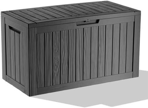 Vixzen 85 Gallon Deck Boxes Outdoor Waterproof, Lockable Outdoor Storage Box for Patio Cushions Storage Furniture,Garden Tools, Pool Supplies, Weatherproof and UV Resistant (Black, 85 Gallon by Vixzen