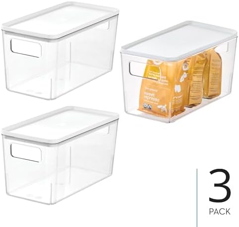 iDesign Plastic Pantry Bin with Lid and Handles, Clear/Marshmallow White - Image 2