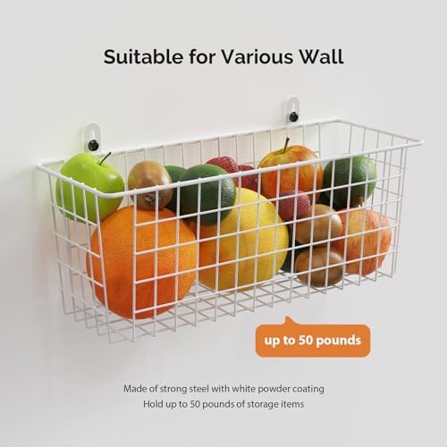 MaraFansie Wire Basket 4-Pack [Extra Large] Hanging Wall Organizer Cabinet Storage Basket Wall Mounted Shelves Rustic Farmhouse Decor for Home Kitchen Bathroom, White - Image 6