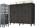Foldable Portable Closet Wardrobe on Wheel 2000Ibs Heavy-Duty Clothe Rack with Cover Freestanding Metal Clothing Rack Armoire Storage System Rolling Garment Racks (Wood Grain Black, 59in) by FKKPRVAX