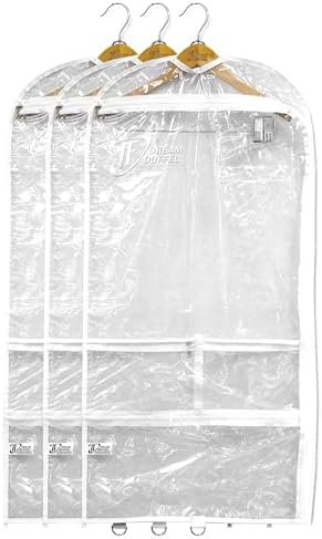 Clear Garment Bags for Dance Costumes 3-Pack, Regular-Size, Side Zipper Entry, Storage Pockets for Shoes & Accessories, Size 37”x18”, Dream Duffel by DreamDuffel