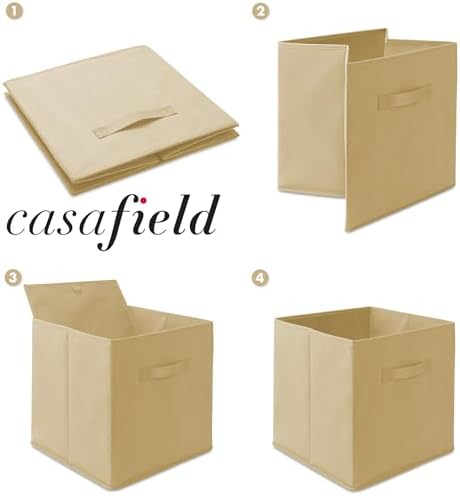 Casafield Set of 12 Collapsible Fabric Cube Storage Bins, Sandy Beige - 13" Foldable Cloth Baskets for Shelves, Cubby Organizers & More - Image 6
