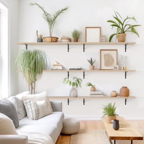 Kaboon 45 inch Long 10 inch Deep Floating Shelves for Wall Set of 2, Large Open Shelves Wall Mounted, Space Saving Home and Commercial Use,Oak/Grey Tone - Image 2