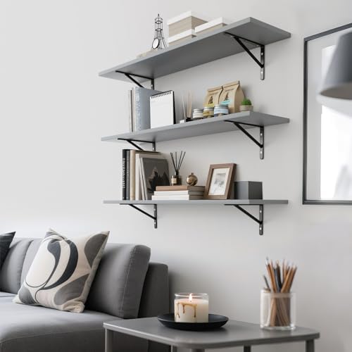 Kaboon 45 inch Long 10 inch Deep Floating Shelves for Wall Set of 2, Large Open Shelves Wall Mounted, Space Saving Home and Commercial Use, Gray - Image 4