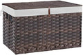 180L Wicker Storage Basket with Lid, Handwoven Rattan Large Shelf Basket with Removable Liner, 47.6 Gallon Wicker Basket for Blanket, Storage Trunk with Handle for Closet, Bedroom, Livingroom, Brown by Hiagnete