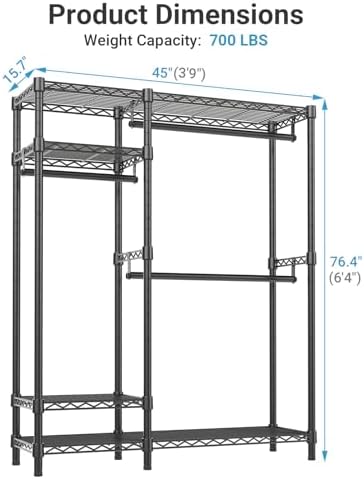 VIPEK V2 Heavy Duty Clothes Rack, Portable Metal Closet System, Black - Image 4