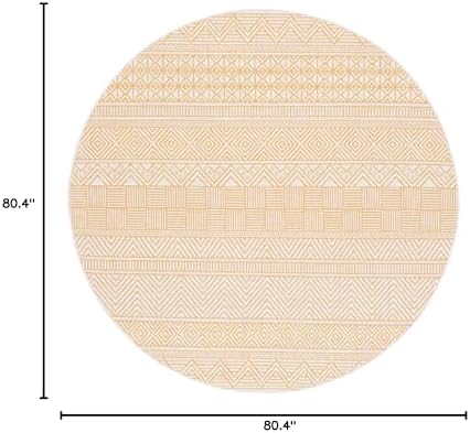 SAFAVIEH Washable Rug Outdoor Courtyard Collection - 6'7" Round, Beige & Gold, Non-Shedding & Easy Cleaning, Ideal for Patio, Backyard, Mudroom (CY8196-56012) - Image 4