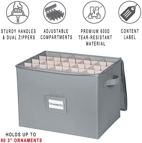 Christmas Ornament Storage Box - Large Christmas Decor Storage Containers that Store up to 128 Ornaments of 3 Inches - Durable Material To Protect And Store Holiday Ornaments Décor, Gray - Image 3