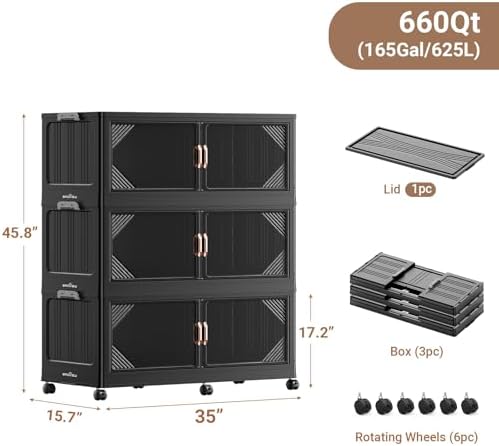 BROVIEW V60 660QT Plastic Stackable Storage Bins with Lid, 3Pack Black - Image 2