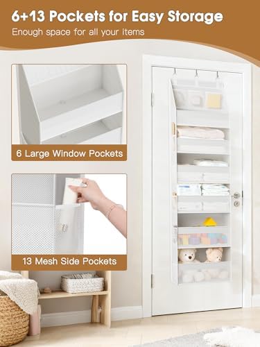 Criusia 2 Pack Over the Door Organizer, Heavy-Duty 6-Shelf Hanging Storage with 13 Mesh Pockets, 55lbs Capacity Behind the Door Storage for Nursery, Bathroom, Bedroom, and Dorm, White - Image 5