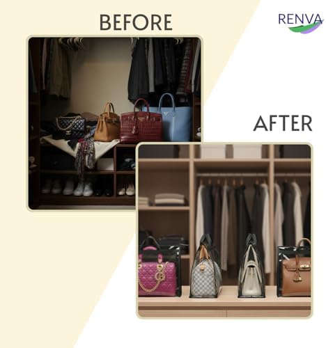 RENVA 4 PCS Foldable Hanging Handbag Organizer for Women | Transparent Purse Cover Storage Organizer for Wardrobe, Closet with Zipper Closure (Black, Purse Bag 4 Pcs) - Image 7