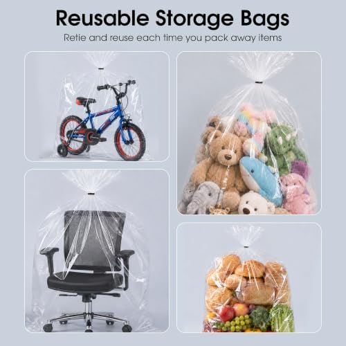 48x48 Open End Extra Large Storage Bags (50 Count) - 50 Black Ties Included - Image 6