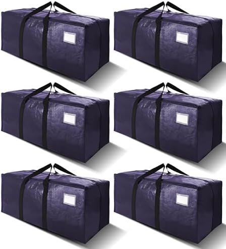 6 Pack Heavy Duty Extra Large Moving Bags W/Backpack Straps - Strong Handles & Zippers, Storage Totes For Space Saving, Fold Flat, Alternative to Box and Bin (40 gal, Blue) by VELVETSURE
