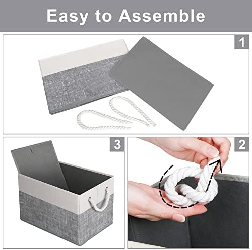 Fab totes Storage Bins 8-Pack, Foldable Storage Baskets for Organizing Toys, Books, Shelves, Closet, Large Storage Box with Rope Handles, Sturdy Organizer Bins, White & Grey - Image 4