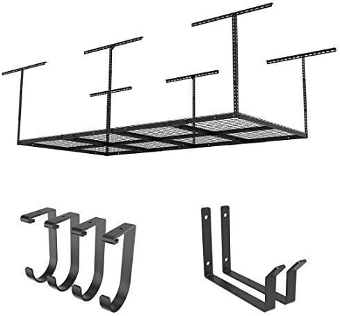 FLEXIMOUNTS 4x8 Overhead Garage Storage Rack with Hooks, 2 Pack, Black - Image 3