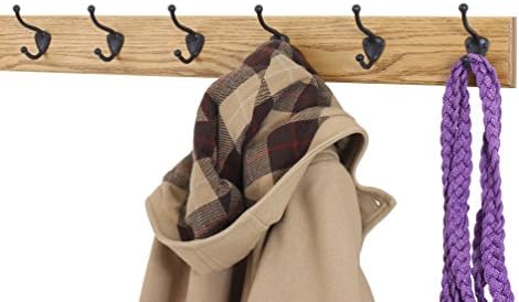Oak Coat Rack with Oil Rubbed Bronze Hat & Coat Style Hooks (Golden Oak, 30.5" x 3.5" with 6 Hooks) - Image 2