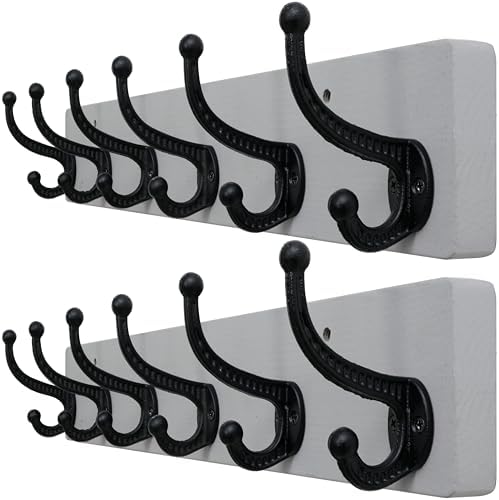 WEBI Rustic Coat Rack Wall Mount,24" Long 6 Cast Iron Coat Hooks Wall Mounted,Heavy Duty Wood Wall Coat Hanger Hooks for Hanging Coats,Jacket,Clothes,Backpack,Farmhouse,Gray,2 Packs by WEBI