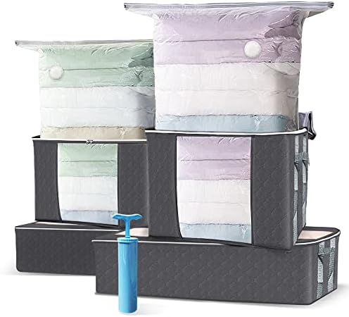 VOUNOT Set of 9 Clothes Storage Bag with Large Capacity Vacuum Bag 3 Foldabale EDENOO Storage bag with Reinforced Handle 3 Vacuum Bags with Hand Pump for Bedding and Clothes by VOUNOT