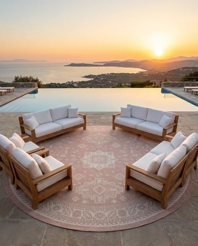 Rugs.com - Outdoor Aztec Rug – 13 Ft Round Pink Indoor/Outdoor Rug – Durable for Patios, Decks, and Porches - Image 5
