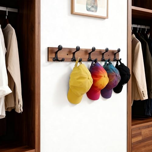 SKOLOO 30-Inch Wood Coat Rack Wall Mount with 5 Triple Hooks - Ideal for Family Entrances, Classrooms, and Pet Supplies Storage - Perfect Coat Hooks for Wall,Charred Golden Brown - Image 3