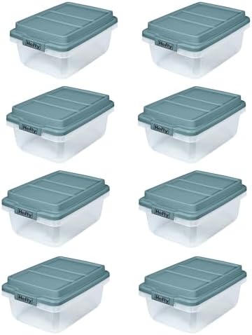 Hefty Hi-Rise Storage Bin with Lid, 18 Quart, Smoke Blue, 8 Pack by Hefty