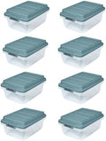 Hefty Hi-Rise Storage Bin with Lid, 18 Quart, Smoke Blue, 8 Pack by Hefty