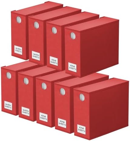 SpaceAid 9 Pack Bed Sheet Organizers and Storage, Foldable Sheet Organizer with Window for Linen Closet, Set Folder Keeper for Queen & King Size Bedding Storage (Red) by SpaceAid