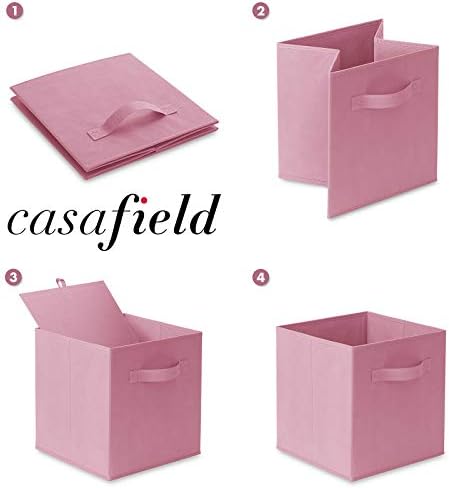 Casafield Set of 12 Collapsible Fabric Cube Storage Bins, Light Pink - 11" Foldable Cloth Baskets for Shelves, Cubby Organizers & More - Image 6