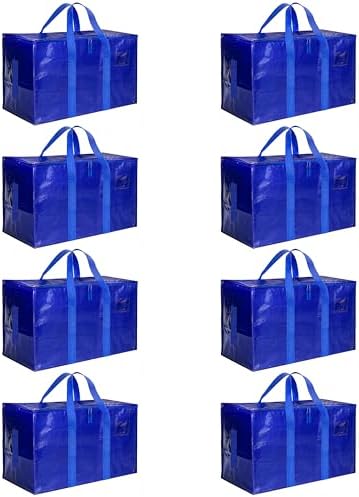 HealSmart 8 Pack Large Moving Bags with Zippers & Handles, Moving Supplies with lids, Heavy Duty Totes for Space Saving, Fold Flat, Moving and Storing, Blue by HealSmart