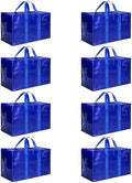 HealSmart 8 Pack Large Moving Bags with Zippers & Handles, Moving Supplies with lids, Heavy Duty Totes for Space Saving, Fold Flat, Moving and Storing, Blue by HealSmart