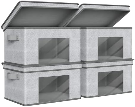 Univivi Fabric Storage Bins with Lids for Closet, 4 Pack, Grey by Univivi