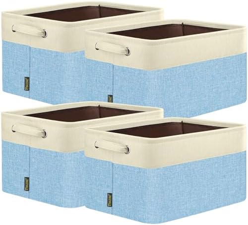 BALEINE 4 Pack Fabric Closet Storage Bins for Shelves, Linen Closet Organizers and Storage, Decorative Baskets for Organizing, Shelf, Clothes, Home, Office (Skyblue, 17''x13''x10.5'') by BALEINE