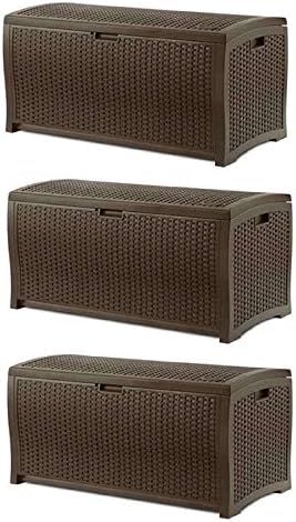 Suncast 73 Gallon Waterproof Resin Wicker Outdoor Patio Storage Deck Box, 3 Pack by Unknown