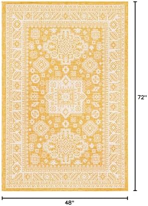Rugs.com - Outdoor Aztec Rug – 4' 1 x 6' 1 Yellow Indoor/Outdoor Rug – Washable, Stain-Resistant, Perfect for Patios and Kitchens - Image 2