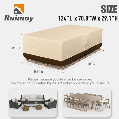 Patio Furniture Covers, Outdoor Furniture Cover Waterproof, General Purpose, Outside Table and Chair Covers, Heavy Duty 600D (124 Inch L x 70.8 Inch W x 29.1 Inch H)-Brown - Image 2