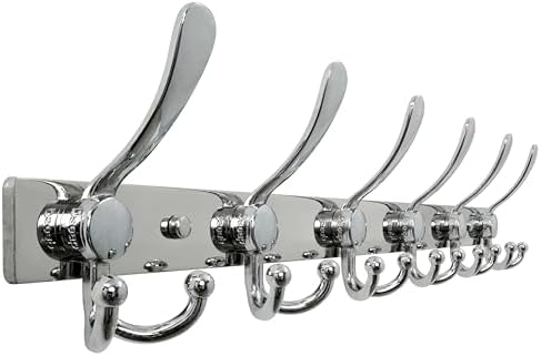 Dseap Coat Rack Wall Mount 24 Inch, Heavy Duty 12-Gauge Base vs Flimsy 1mm, Double-Thick Solid Anti-Snap Hooks, Stainless Steel 6-Hook Hanger Organizer for Clothes Hat Closet Entryway, Chromed by Dseap