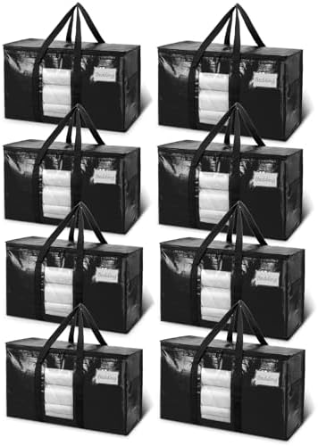 TAILI 8 Pack Black Extra Large Moving Bags,Storage Bag with Visible Window by TAILI