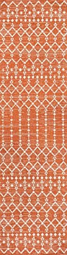 Eyely Moroccan Woven Runner Rug 2X10 Orange/Cream, Indoor Outdoor Rug - Image 3
