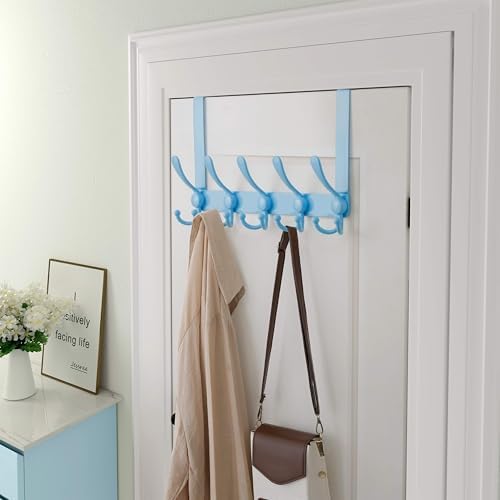 Dseap Over Door Hook 2.0 - Upgraded Version - Simple-Assembly, Strong, Heavy-Duty Stainless Steel 5-Tri-Hook Over The Door Hanger Rack, SimpleStrong Series, Blue, Pack of 2 - Image 2