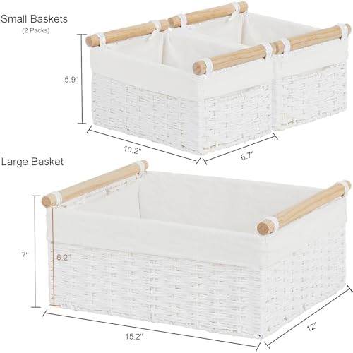 Vagusicc Wicker Storage Basket, Set of 3 Hand-woven Storage Baskets for Organizing, Large Cube Storage Organizer Baskets Bins with Handles for Shelves Decor, Small Toilet Paper Storage Basket, White - Image 2