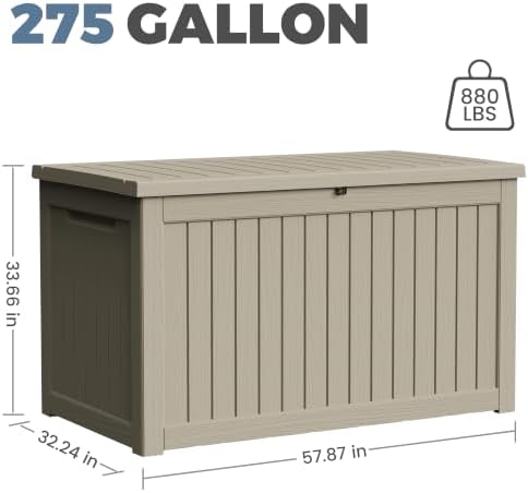 275 Gallon Resin Deck Box Waterproof Outdoor Storage Box for Patio Furniture Pool Accessories Indoor Storage for Cushion Garden Tools, Grey - Image 2