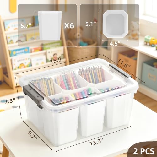 Citylife 17QT 2-Pack Clear Storage Bins with Lid 6 inserts Stackable - Image 2