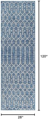 Eyely Moroccan Woven Runner Rug 2X10 Navy/Light Gray, Indoor Outdoor Rug - Image 2