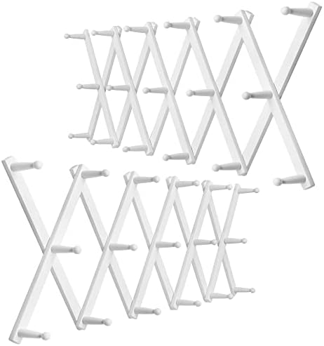 WEBI Accordion Wall Hanger,Expandable Wooden Hat Rack for Wall Mounted Coat Rack,Accordion Hat Hooks Holder for Baseball Caps,17 Peg Hooks,White,2 Packs by WEBI
