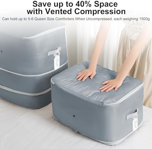 Comforter Storage Bag - Large Capacity Blanket Storage Bags 3-Layer Ultra Space Saving Self Compression Organizer, Washable Bedding Storage Comforter Blanket, 4 Pack, Grey - Image 3
