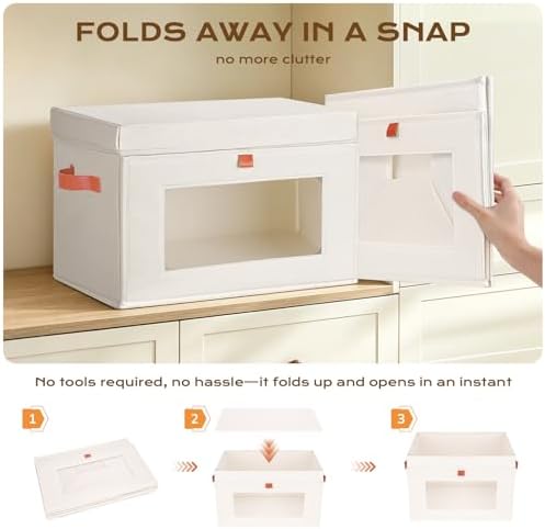 Fabric Storage Bins with Lids, 37 Qt, 4 Pack, Beige - Image 3