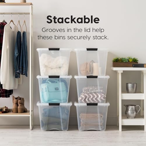 IRIS USA 54 Qt Storage Bins with Lids, 12 Pack, Dividers, Clear/White - Image 4