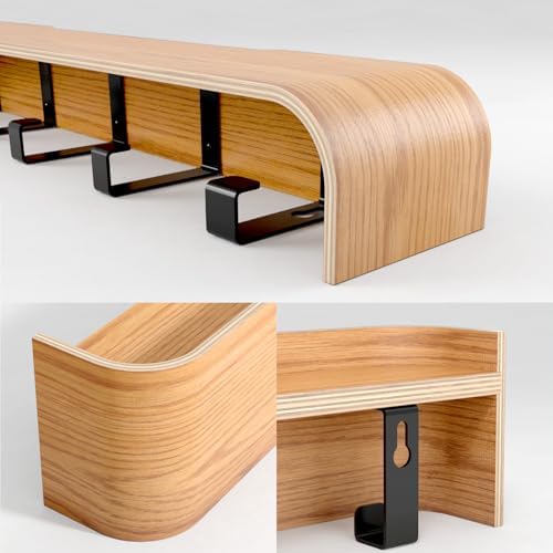 Wall Mounted Coat Rack with Shelf, Wooden Entryway Organizer with Hidden Metal Hooks for Hanging Coats Bags Keys, Modern Floating Shelf for Hallway Bathroom (Oak, 5 Hooks) - Image 4