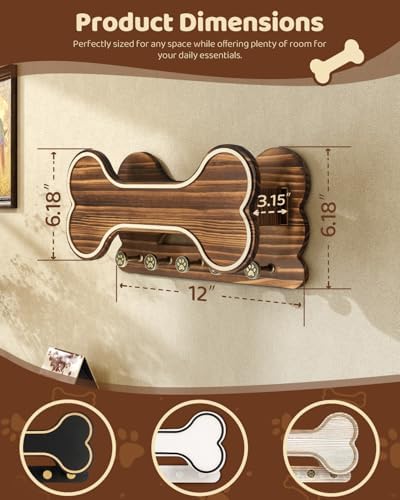 MTERSN Dog Leash Holder for Wall with Key Hooks for Dog Gear Storage, Brown - Image 6